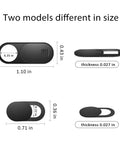 Two sizes of Super Slick 12 Pack Webcam Privacy Slides Shield for laptops and phones, ultra thin, stick-on cover to block cameras.