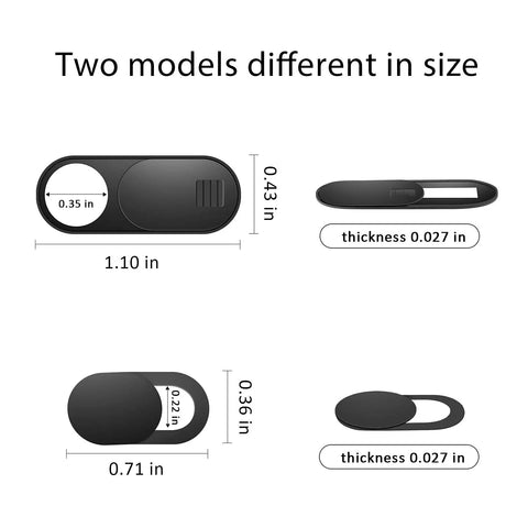Two sizes of Super Slick 12 Pack Webcam Privacy Slides Shield for laptops and phones, ultra thin, stick-on cover to block cameras.