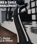 Braided Split Sleeve Wire Loom For High Temperature Automotive Harness And Home Cable Management in use behind a device.