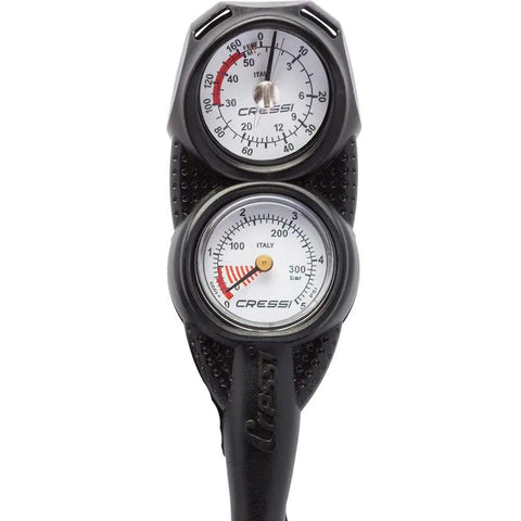 Front view of MiniConsole 2 Dive Console With Mini Manometer Pressure Gauge And Analog Depth Gauge 70 Meters Depth Range 230 Feet