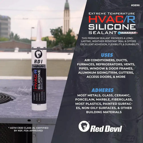 Extreme Temperature HVAC And Refrigeration Silicone Sealant For Heavy Duty High Temp Sealing On Metal Aluminum Concrete Glass And Fiberglass 280 Ml Pack Weather Resistant Made In USA displayed outdoors with city background