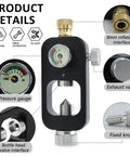 Close-up of DIN Valve Scuba Adapter And PCP Paintball Fill Kit with 4500 PSI air hose showing pressure gauge and valve details