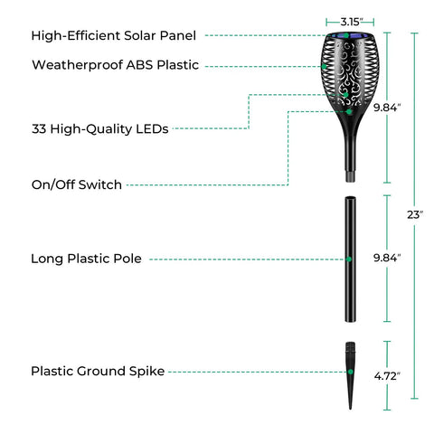 Outdoor Solar Torch Lights Flickering Flame Waterproof Pathway Lighting Six Pack For Garden Patio Yard Landscape diagram