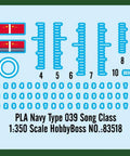 Decal sheet for 1:350 Scale Song Class Submarine Model Kit For Hobbyists 14 Plus with flags and numbering details.