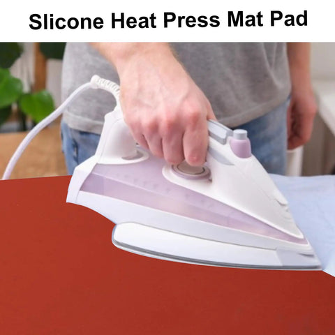Red 15x15 Inch Silicone Heat Press Pad 0.3 Inch Thick For Heat Transfer Machine Durable Replacement Pad in use with iron