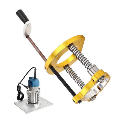Boss Level Router Lift Base For Woodworking Tables, heavy-duty aluminum with smooth height control, for precision routing.