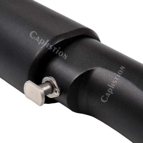 Close-up of Heavy Duty Veterinary TPLO Saw and Electric Bone Drill Kit handle, featuring stainless steel button and sturdy black frame.