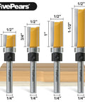 Four Piece Pattern Flush Trim Router Bit Set With One Quarter Inch Shank Top Bearing For Woodworking Durable Carbide Insets
