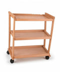 Top Shelf Beech Wood Art Supply Cart With Smooth Rolling Casters Roomy Three Tier Storage Trolley Organizer Rack For Paints Brushes Sketchbooks And Studio Gear, side view
