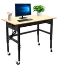 Heavy Duty Rolling Workbench Adjustable Height Rock Solid Steel Base Durable Hardwood Top Smooth Glide Casters Tool Cart For Garage Workshop Home Flex Setup with computer and plant.
