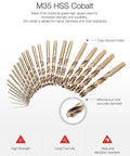 Premium 99 Piece Cobalt Drill Bit Set 1.5 To 10Mm Range Precision Ground For Stainless Steel Wood And Heavy Metal Drilling showing M35 HSS cobalt drill bits.
