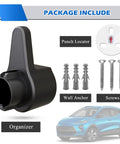 Super Tuff EV Charger Holder Wall Mount Keeps Your J1772 Nozzle And Cables Tucked In Tight So You Never Trip Over Your Gear When Plugging In Your Electric Ride With Zero Hassle, includes organizer, screws, and wall anchors.