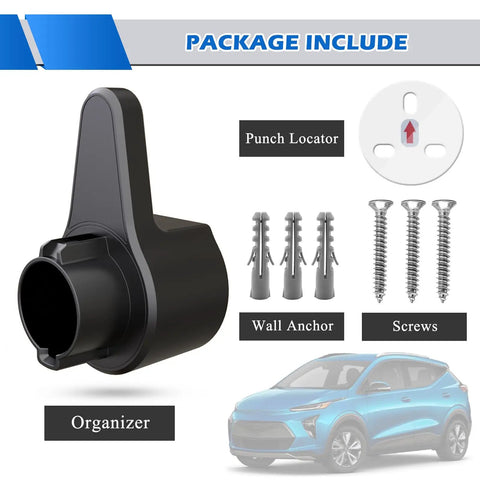Super Tuff EV Charger Holder Wall Mount Keeps Your J1772 Nozzle And Cables Tucked In Tight So You Never Trip Over Your Gear When Plugging In Your Electric Ride With Zero Hassle, includes organizer, screws, and wall anchors.