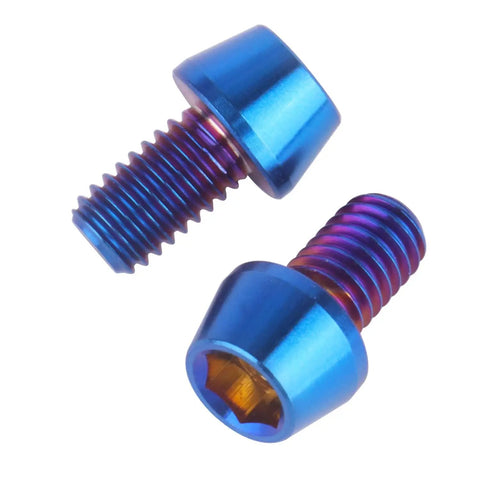 4 Pack Rock Solid Grade 5 Titanium Allen Hex Tapered Socket Head Cap Screws M6 X 10 16 20 25 30 35 Millimeter Mix Badass Burnt Blue Finish Corrosion Resistant close-up view of tapered socket screws