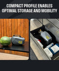 Electric Pressure Washer 2.0 GPM Full Kit With 1800 Peak PSI for DIY shown compact with a watermelon and stored in a drawer.