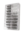 Badass Slick Stainless Steel Micro Screws And Nuts Kit For Eyeglasses Smartwatches Phones Tablets Laptop Repair assorted tiny fasteners in clear plastic case.