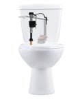 Heavy Duty Brass Shank Universal Toilet Fill Valve With Smooth Water Adjustment Dial And Preinstalled Washer For Real Quick Zero Hassle Swap Job In Matte Black Finish inside toilet tank, showing assembly details.