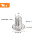 Premium 304 Stainless Steel M3 X 5mm Phillips Drive Machine Screws 100 Pack Flat Round Head fastener shown with dimensions.