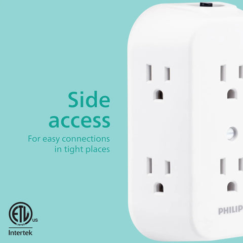 Heavy Hitter Six Outlet Wall Tap Extender And MultiPlug Power Splitter With Three Sided Design for tight space access.