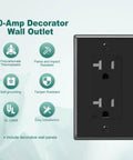 Tamper Resistant Decorator Receptacle Outlet 20 Amp 125 Volt Grounding With Wall Plate Black Pack Of 50 UL Listed