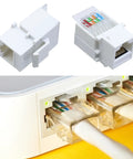 Toolless Keystone Jack Connector Adapter For Cat5e Ethernet LAN Cables 8P8C RJ45 Modular Jack With Color Coded Wiring Schema, 10 Pack