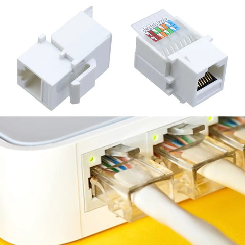 Toolless Keystone Jack Connector Adapter For Cat5e Ethernet LAN Cables 8P8C RJ45 Modular Jack With Color Coded Wiring Schema, 10 Pack