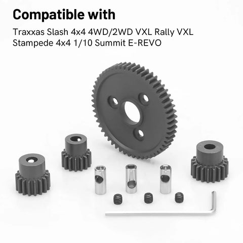 54T 0.8 Pitch Spur Gear Set With 15T 17T 19T Pinions For Traxxas Slash 4x4 4WD 2WD VXL Rally Stampede displayed on white background