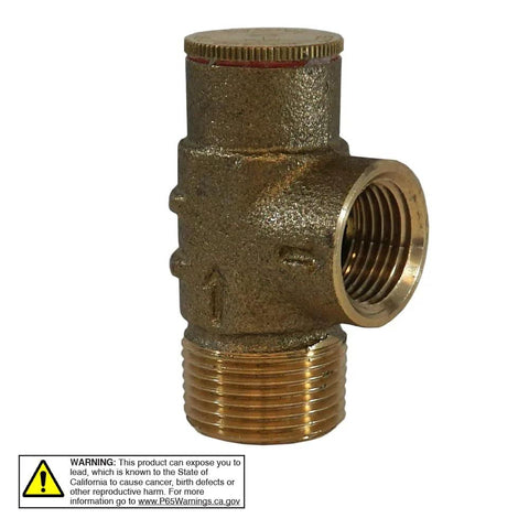 Front view of 1/2-inch brass pressure-relief valve with top adjustment cap and side 1/2-inch FNPT port