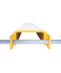 Heavy Duty Pin Lock Forklift Extensions Boss Level Steel Bars 4000 Lb Capacity No Sweat Mounting in yellow rig attachment.
