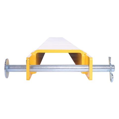 Heavy Duty Pin Lock Forklift Extensions Boss Level Steel Bars 4000 Lb Capacity No Sweat Mounting in yellow rig attachment.