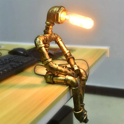 Steampunk Table Lamp With Robot Pipe Design In Bronze Industrial Desk Light For Office Bedroom And Living Room Vintage Retro