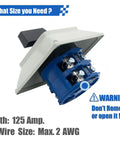Heavy Duty 660V 125A Rotary Changeover Switch With Exterior IP65 Box, side view showing terminals and warning label.