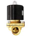 Front view of Half Inch Brass Electric Solenoid Valve 110V AC For Water Air Gas Fuel Oil, Normally Closed, Model 2W160-15