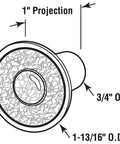 Illustration of Ivory Plastic Bi-Fold Door Pull Knob Pack With Large Base, dimensions 1-13/16 inch diameter, 1 inch projection shown