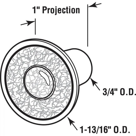 Illustration of Ivory Plastic Bi-Fold Door Pull Knob Pack With Large Base, dimensions 1-13/16 inch diameter, 1 inch projection shown