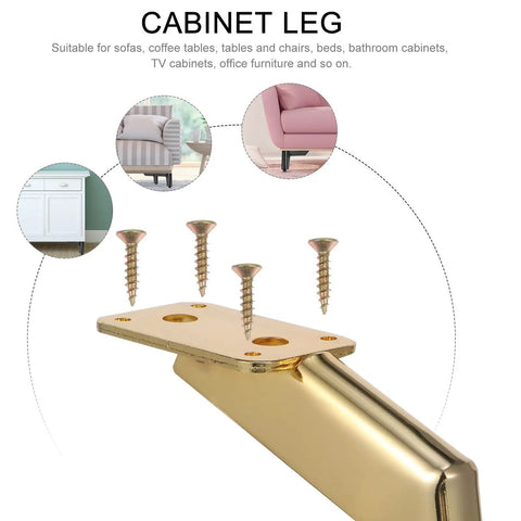 Heavy Duty Iron Furniture Feet For Beds And TV Cabinets Stable Golden Metal Legs With Oblique Cone Design with screws
