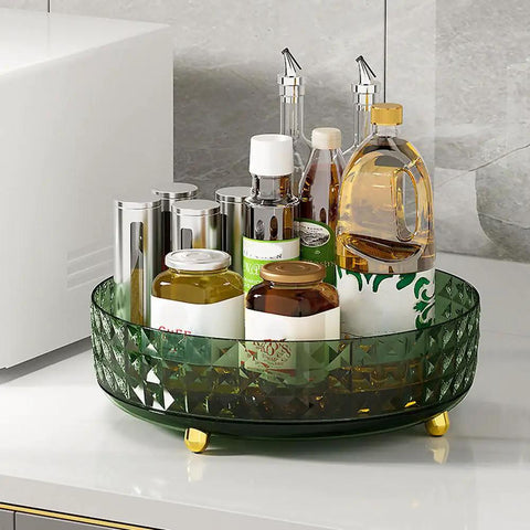 9 Inch Lazy Susan Turntable One Tier Spinning Organizer For Kitchen And Pantry Grab And Go Convenience Cabinet Refrigerator 360 Degree Rotating Spice Rack Dark Green Non Slip Surface Keeps Spices Easy Reach And Neatly Organized In Any Cabinet