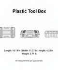 Dimensions and sketches of Portable Plastic Tool Box With Handle For Hardware Storage Black Great Grab And Go Garage Workbench Organizer