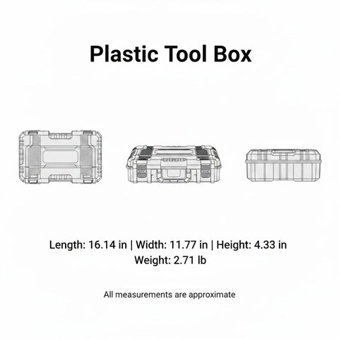 Dimensions and sketches of Portable Plastic Tool Box With Handle For Hardware Storage Black Great Grab And Go Garage Workbench Organizer