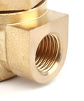 Close-up of brass body on 12V DC Brass Electric Solenoid Valve Normally Open 1/4 Inch NPT For Water Air Diesel 2 Way Go-To Valve