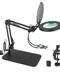 3 In 1 Magnifying Desk Lamp With Light Heavy Duty Base And Clamp 5X LED Magnifier For Soldering And Craft Workbench