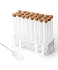Glass Test Tube Set, 24 Pieces, 80ml Each, in rack with cork stoppers and brush for lab experiments and decor
