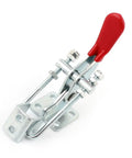 Red Plastic Handle Toggle Clamp With U Shape Quick Holding Latch and Pliers Style Action, Heavy Duty 163 Kg Capacity, 359 Lbs, Metal And Plastic Construction, Compact 3 Inch Size, Model BRH 40323 For Woodworking And Fabrication Projects, red handle