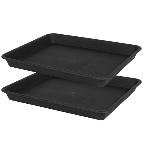 Two black Heavy Duty Plant Drainage Saucers 2 Pack Rectangular Seed Starter Trays 11x9 Inch Plastic Drip Trays For Pots