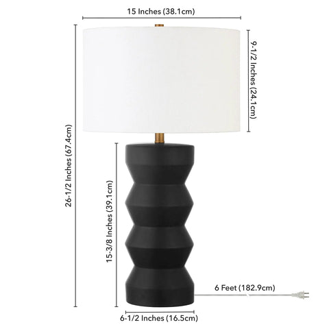 28-Inch Ceramic Table Lamp With Fabric Drum Shade In Matte Black And White For Living Room Console Or End Tables Cozy Vibe Diffused Light And Modern Nightstand Decor