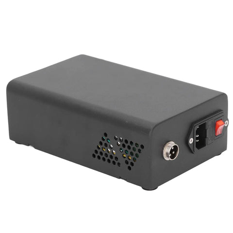 Top Shelf Cnc Spindle Motor Kit With 500W Forced Air Cooling High Torque Router For Woodworking And Precision Engraving Fast Heat Dissipation And No Sweat Setup back view of black motor power supply with ports and ventilation holes.