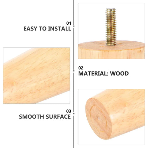 4 Pack Solid Wood Furniture Legs For Sofa Table And Cabinet Nordic Style Tapered Feet With Floor Protection Easy To Mount Detail View