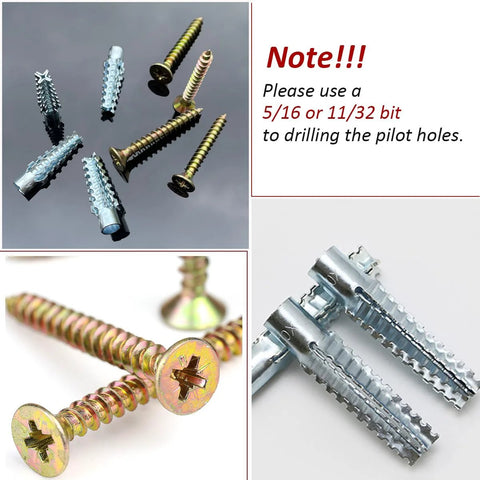 60 Pack Hollow Wall Anchors With Screws For Concrete And Drywall Heavy Duty Steel Expansion Bolts Zinc Plated on display.
