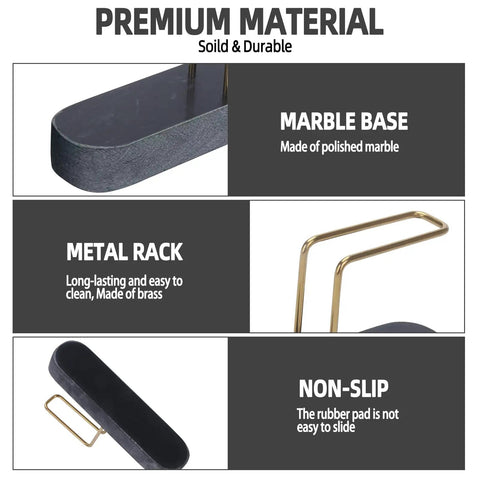 Details of Marble And Brass Cone Coffee Filter Holder Stand For V60 Filters Size 01 02 04 with marble base and brass rack.