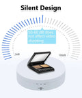 Mcbazel 5.4 Inch Motorized Rotating Display Stand With 360 Degree Electric Turntable showcasing makeup compact on a silent base design.